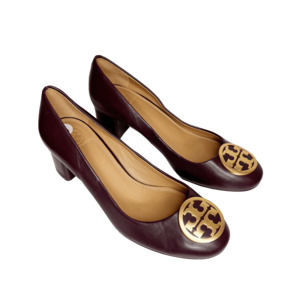 Tory Burch Benton 50 MM 2 Inch Malbec Burgundy Nappa Leather Pump Heels 6 NWOB